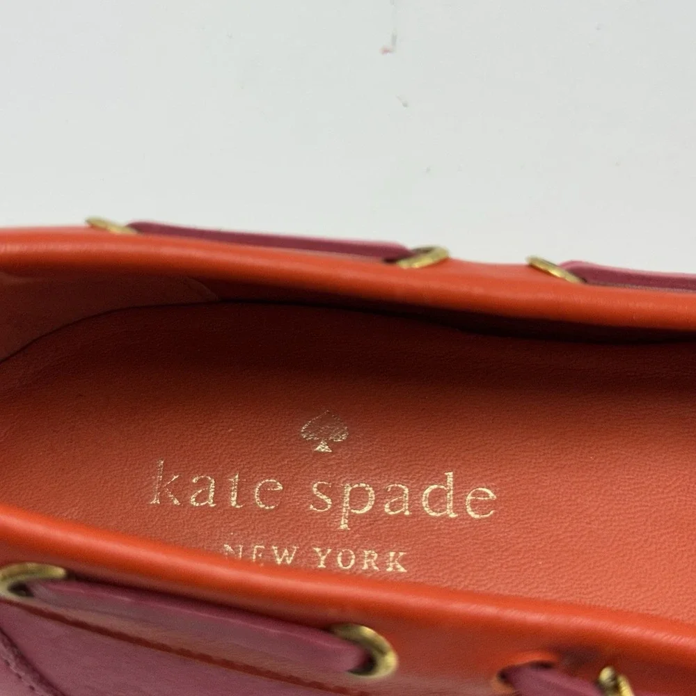 Kate Spade Boat Shoes Flats Bow Pink Red White‎ Women's Size 8M